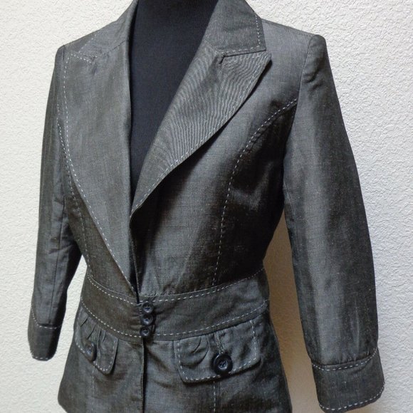 GRAY LINEN BLEND BLAZER SZ 4 - Picture 2 of 6